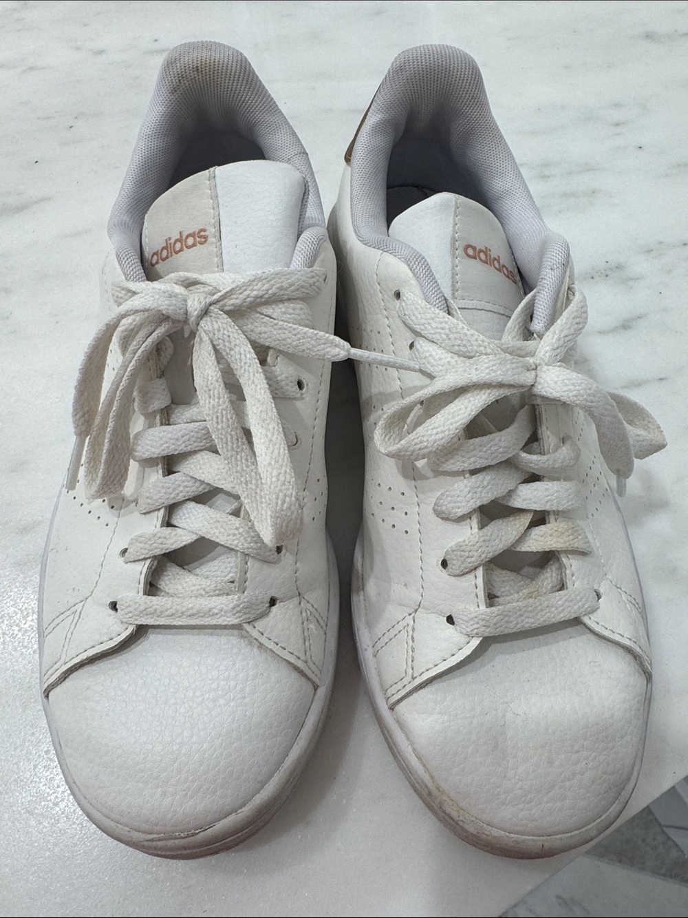 Adidas Women’s White and Gold Leather Casual Sneakers